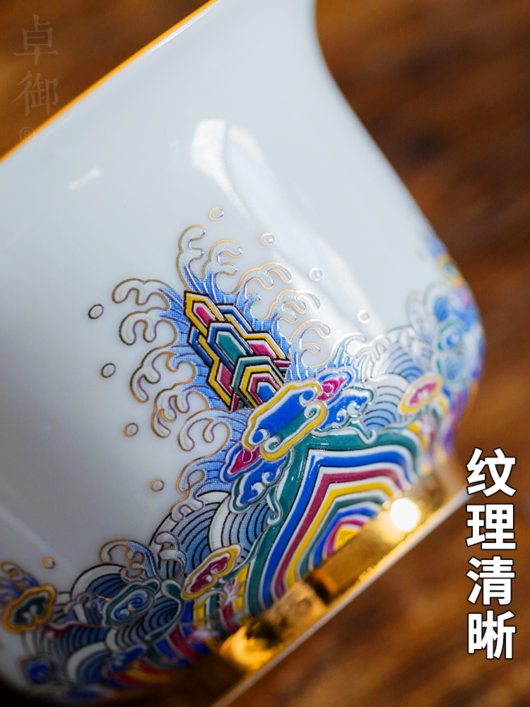 Zhuo imperial enamel only three tureen household kung fu tea set ceramic tea cup pot of white porcelain bowl is large