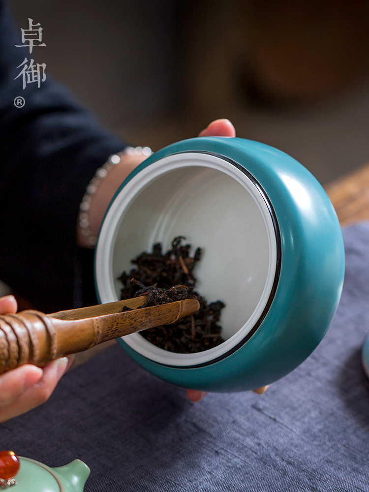 Zhuo imperial Chinese wind restoring ancient ways receives half jins of tea can save seal round a large household caddy fixings ceramics