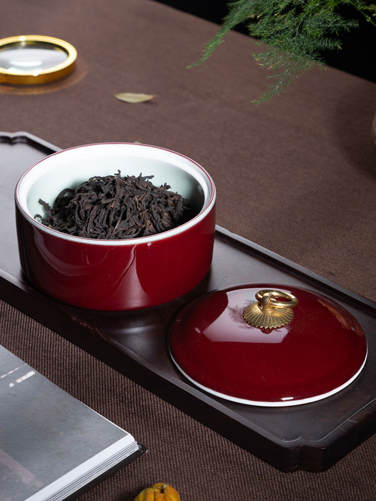 Jingdezhen ceramics glaze color caddy fixings handheld devices save POTS of jun red glaze kung fu tea storage tanks