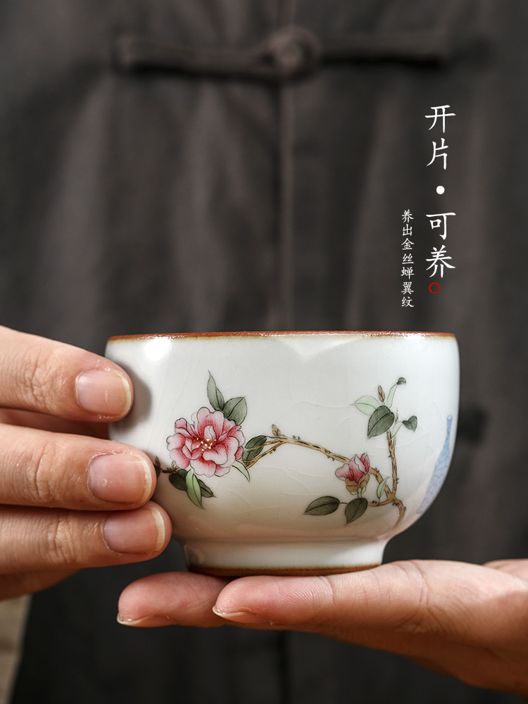 Hand draw your up teacup camellia kung fu master cup single CPU jingdezhen of pure manual sample tea cup single ceramic cups