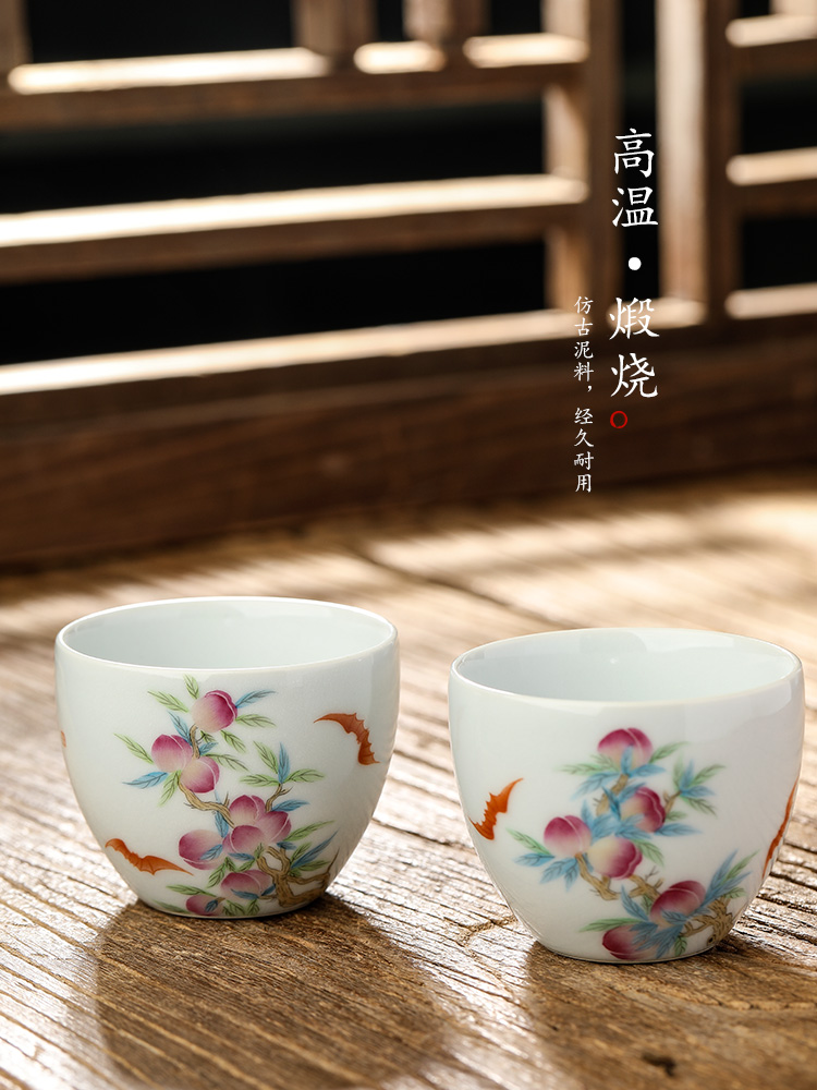 Jingdezhen checking retro kung fu tea cups ceramic masters cup single cup tea sample tea cup single hand - made of peach