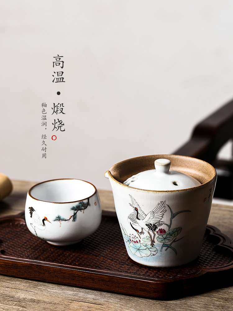Your up tea tureen prevent hot tubas catch a pot of jingdezhen ceramic hand - made cranes lotus kung fu tea cups