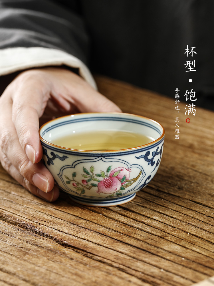 Blue kongfu master cup single cup pure manual jingdezhen ceramic tea set sample tea cup only hand - made peach cup