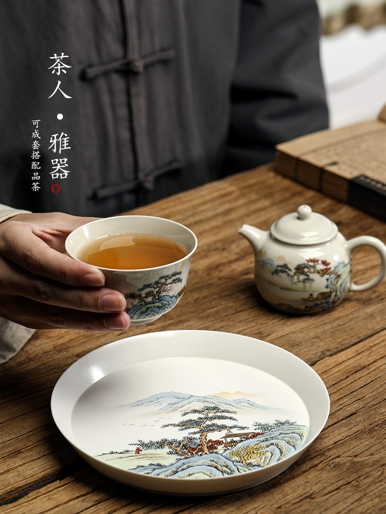Plant ash glaze POTS dry socket sets jingdezhen hand - made scenery Japanese tea 12 water checking ceramic tea tray