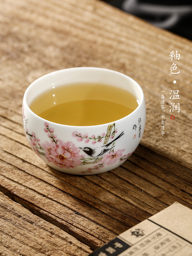 Jingdezhen Xu Jiaxing hand - made peach blossom put water point masters cup single cup pure manual white porcelain kung fu tea set sample tea cup