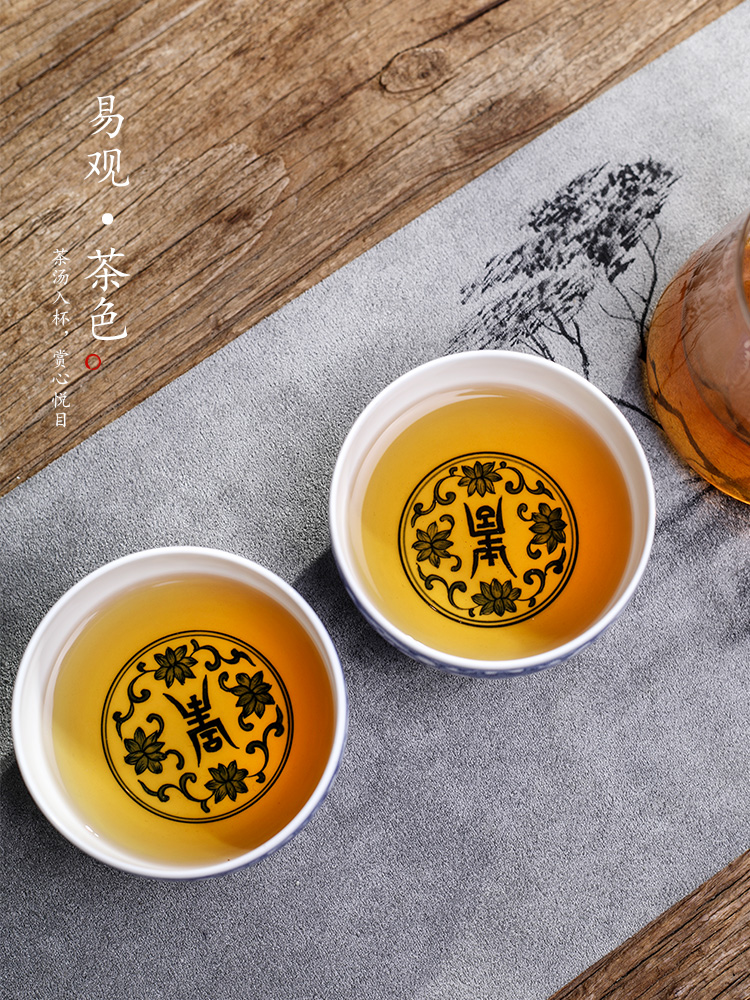 Pure manual jingdezhen blue and white master cup single sample tea cup and cup hand - made lotus flower ceramic kung fu large cups