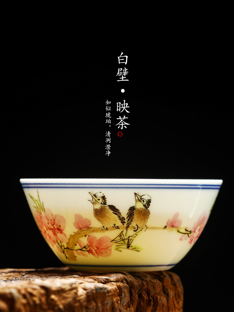 The Master of jingdezhen Xu Jiaxing hand - made peach blossom put water point chicken cylinder cup Master cup single cup white ceramic sample tea cup tea set
