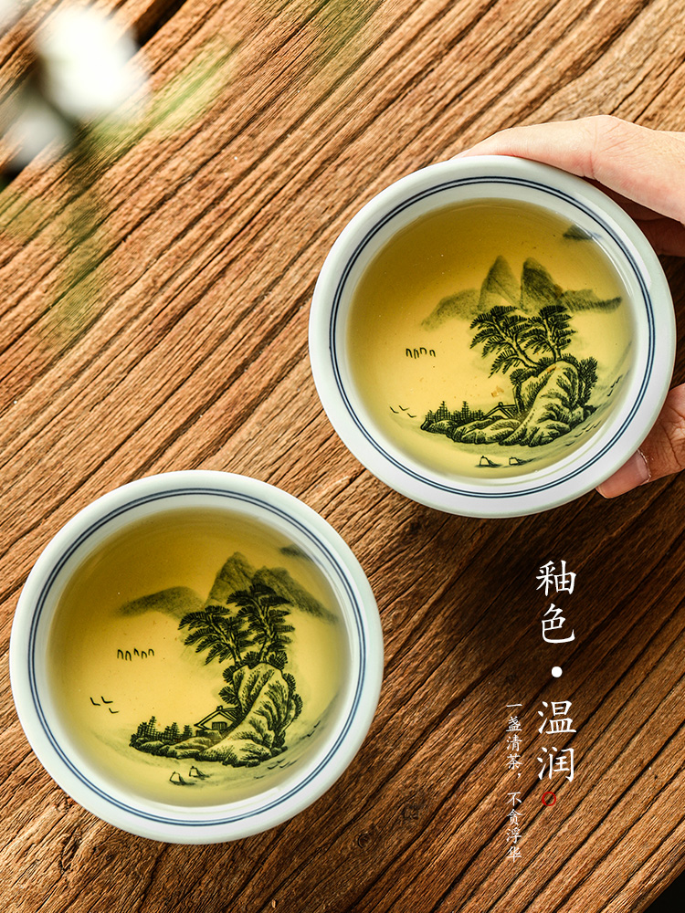 Jingdezhen porcelain masters cup single cup tea pure manual hand - made scenery pressure hand cup from the ceramic sample tea cup