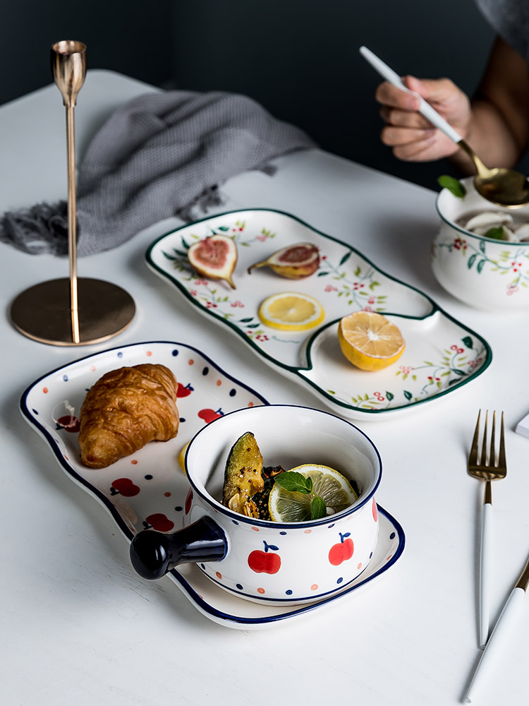 Japanese ceramics tableware suit children creative breakfast dishes home handle breakfast tray 1 web celebrity ins wind