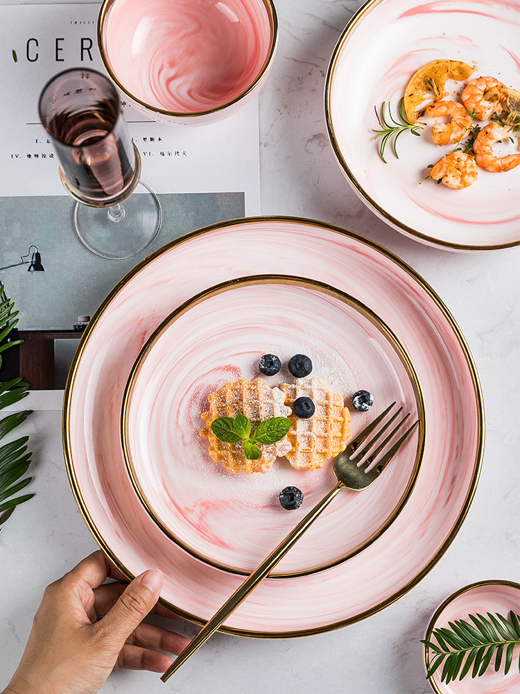 Dishes suit household Nordic breeze light key-2 luxury ceramic bowl chopsticks creative move web celebrity exquisite tableware ins bowl dish