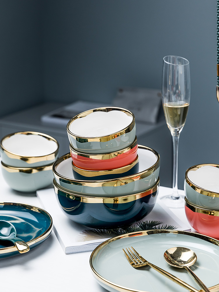Dishes suit eating bread and butter plate of a single soup bowl large household ceramics tableware web celebrity ins creative Nordic light of key-2 luxury