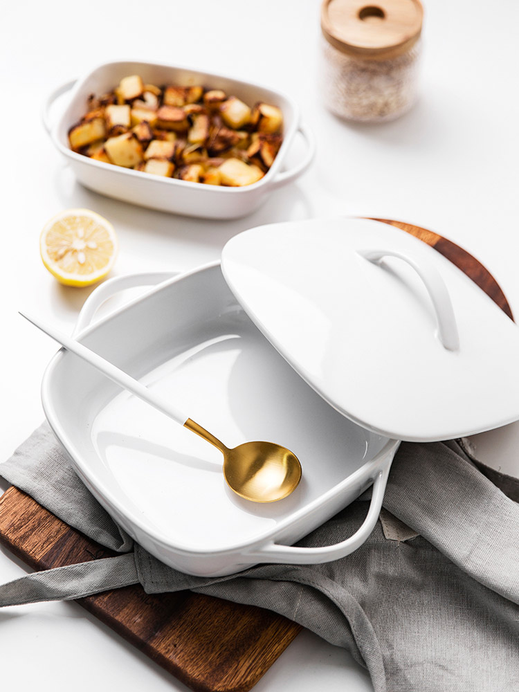 Roasted bowl ears baked cheese paella dribbling cover ceramic tableware large rectangle plate home baking oven