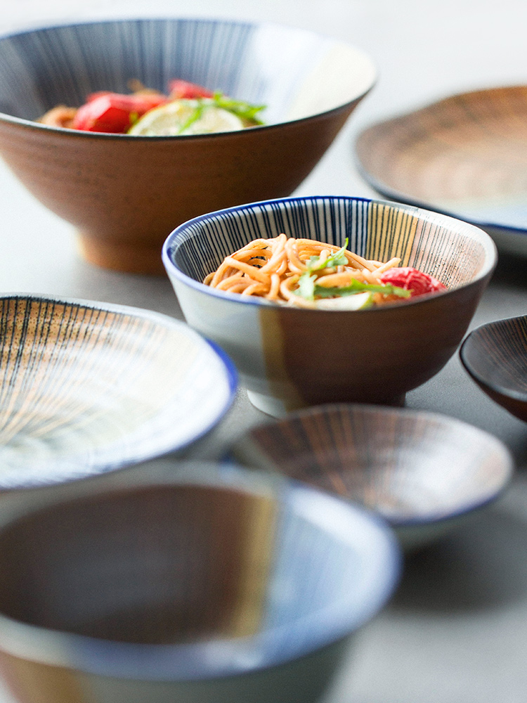 Japanese ceramics tableware double blue line ceramics flavor dish dish of rice bowls big ipads soup bowl dish plate of flat home
