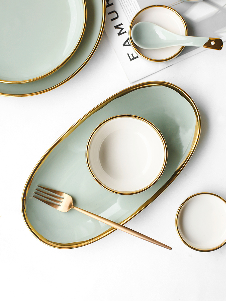 The Fish dish household new up phnom penh dish large oval disc sushi plate ceramic household steamed Fish plate of northern wind