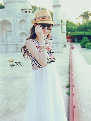 Phong cách dân tộc phụ nữ thêu váy boho bãi biển váy vest không tay là váy voan mỏng siêu cổ tích - Váy dài váy xếp tầng dài Váy dài