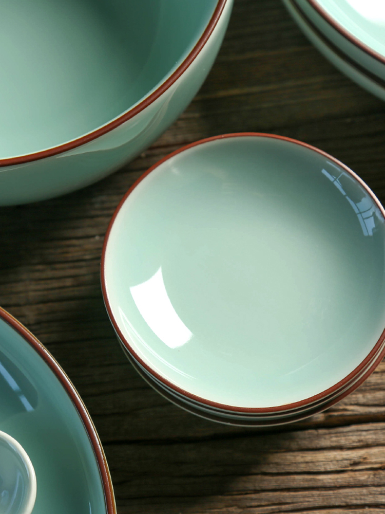 Longquan celadon suit household ceramics tableware vinegar dish bowl chopsticks plates spoons Nordic contracted eat bowl of Chinese style