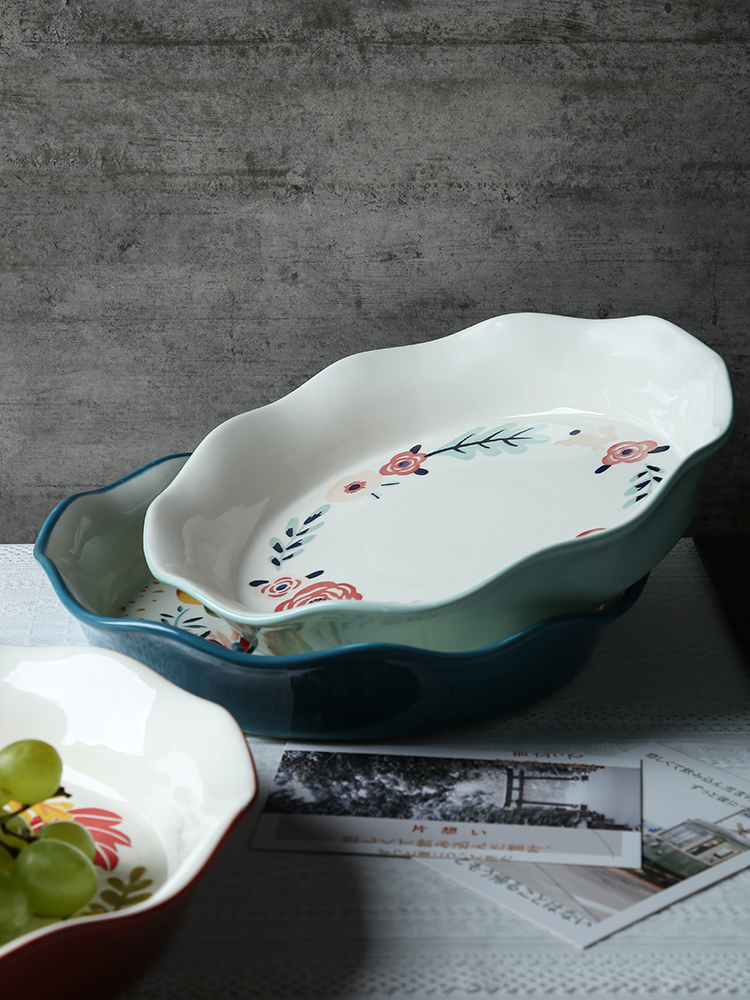 The Nordic ins hand - made pie dish ceramic home baking four seasons large plate of fruit salad plate of dinner plate