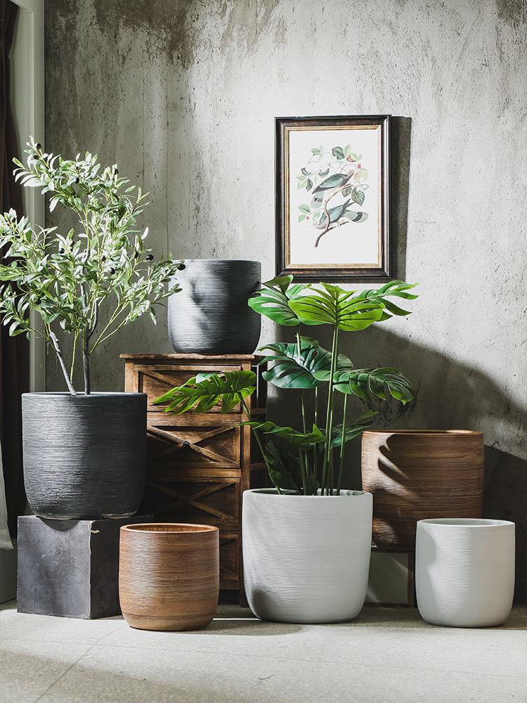 Ceramic flower pot large household I and contracted floor vase green plant hydroponic flower implement of large diameter cylinder interior decoration