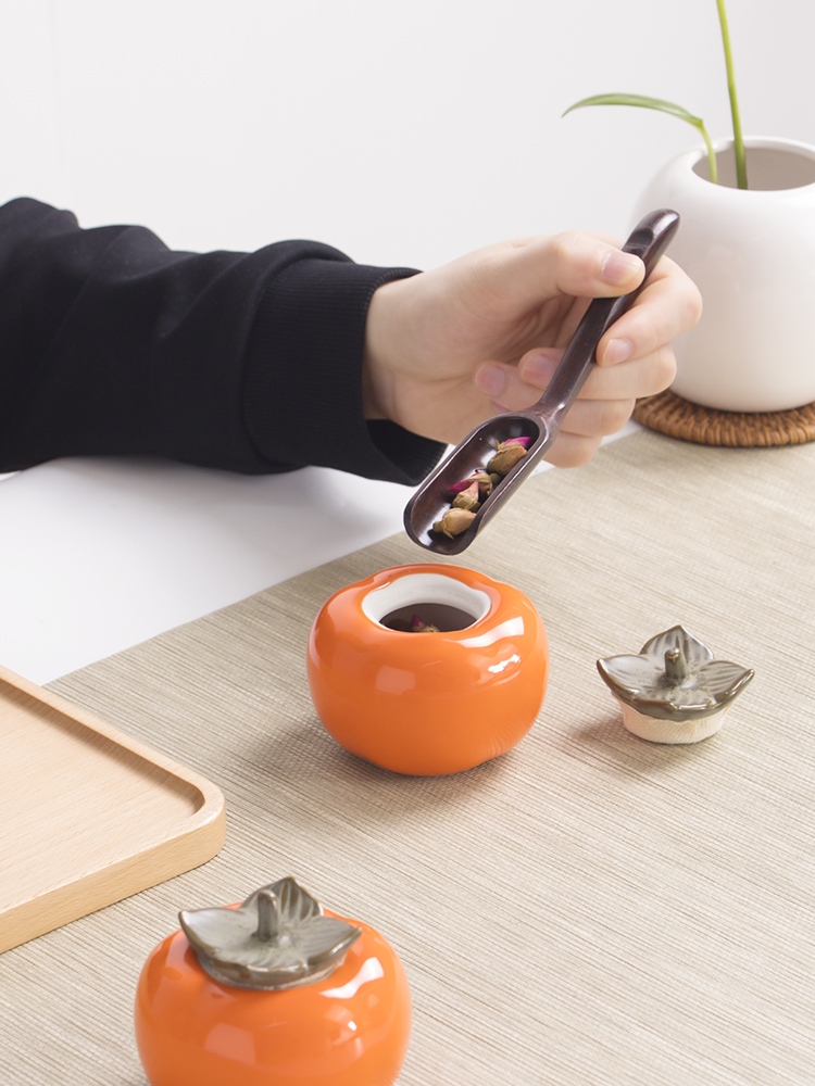 All the best ceramic persimmon portable mini small travel puer tea caddy fixings seal pot creative POTS