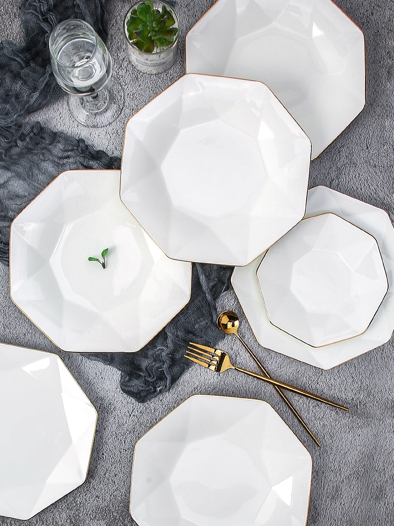 Nordic abnormity dishes suit jingdezhen ceramic tableware suit household contracted white ceramic dishes star anise