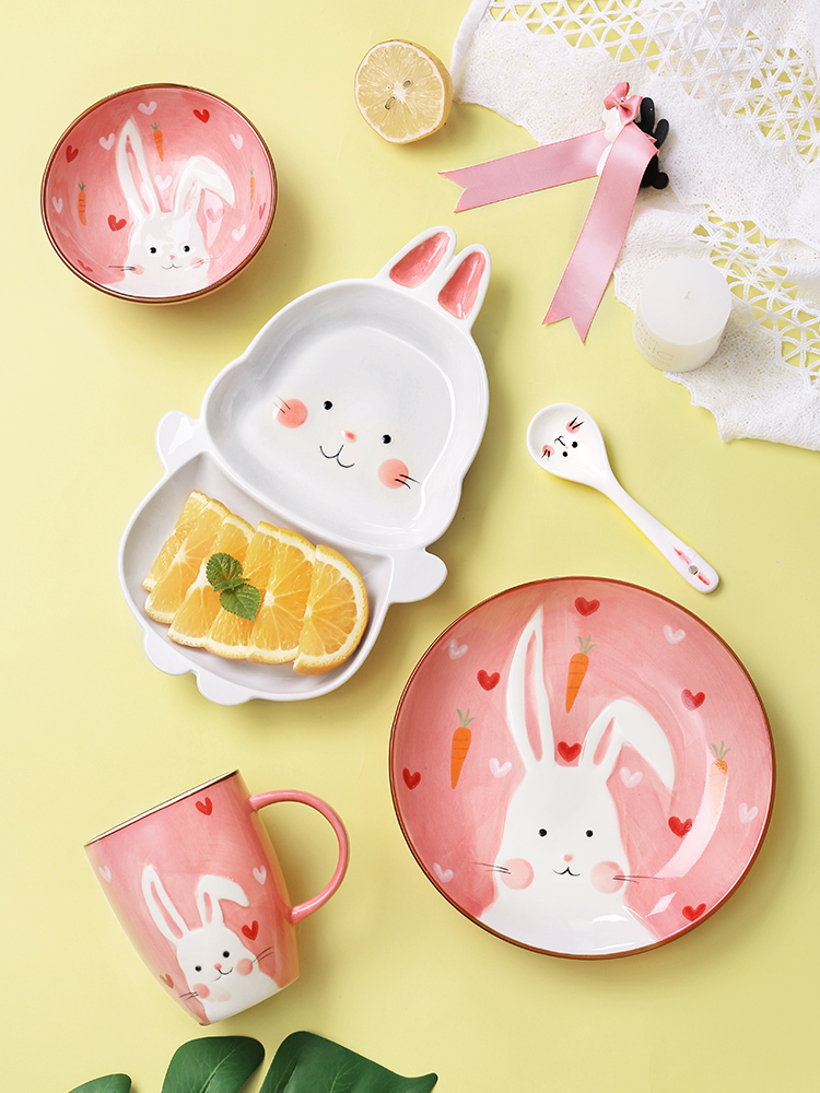Web celebrity creative lovely ceramic tableware cartoon children points tray was baby home plate nice dishes for dinner