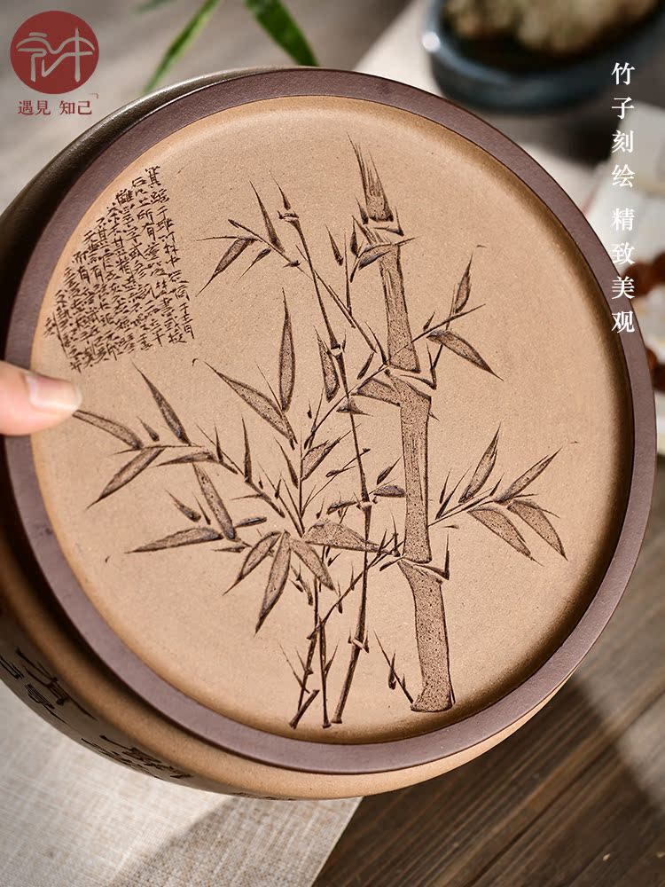 Macro "famous works" in yixing purple sand tea caddy fixings cylinder seal storage POTS three loaves of bread