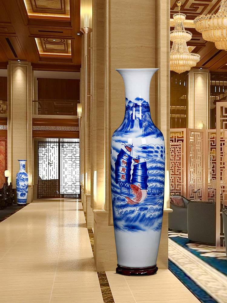 Jingdezhen ceramic vase landed large hand - made of blue and white porcelain smooth sitting room of Chinese style household decorative furnishing articles