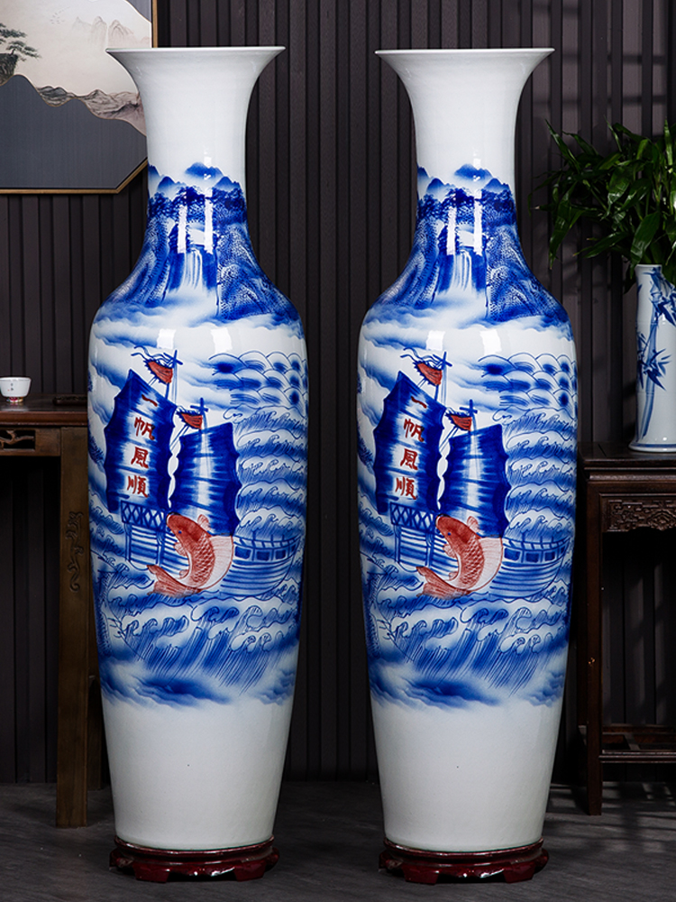 Jingdezhen ceramic vase landed large hand - made of blue and white porcelain smooth sitting room of Chinese style household decorative furnishing articles