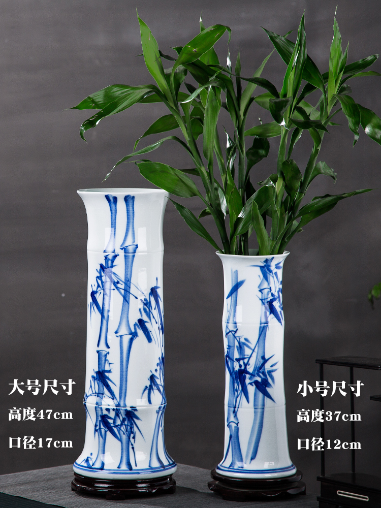 Lucky bamboo jingdezhen ceramics is increasing in aqua blue and white porcelain vase flower arranging new Chinese style living room place king fall to the ground