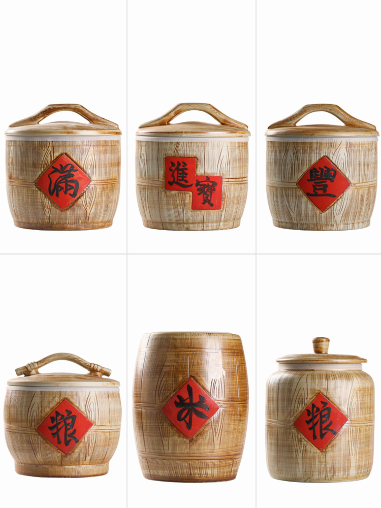 Jingdezhen domestic ceramic barrel seal flour rice storage box 10 jins 20 jins 30 jins to moistureproof insect - resistant ricer box