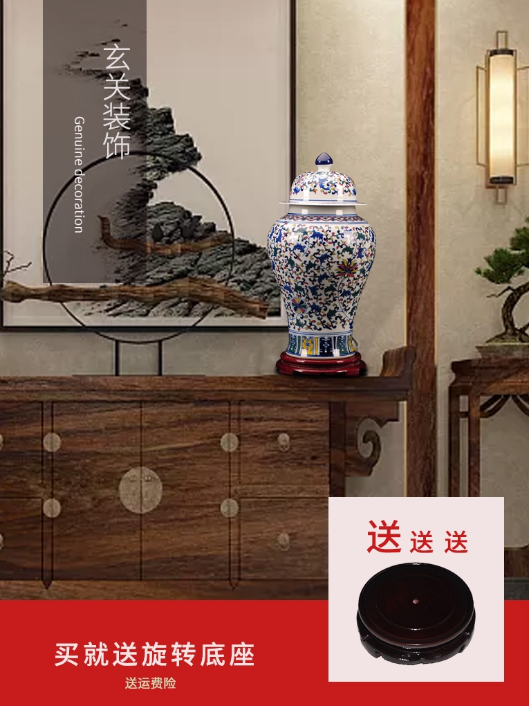 Jingdezhen ceramic general large jar of home sitting room ground flower arrangement of blue and white porcelain vase furnishing articles of Chinese style restoring ancient ways