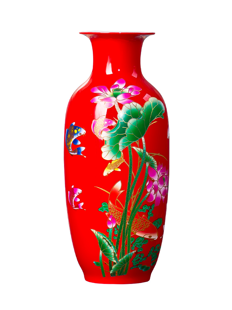 Red lotus bottle furnishing articles of jingdezhen ceramic vase lily flower arranging flowers sitting room porcelain of modern home decoration