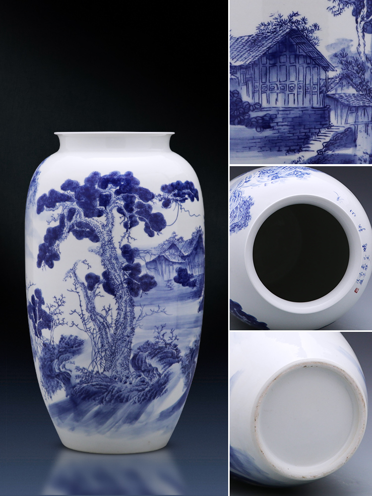 Jingdezhen ceramics of large vase large - sized hand - made of blue and white porcelain bottle arranging flowers sitting room household act the role ofing is tasted furnishing articles