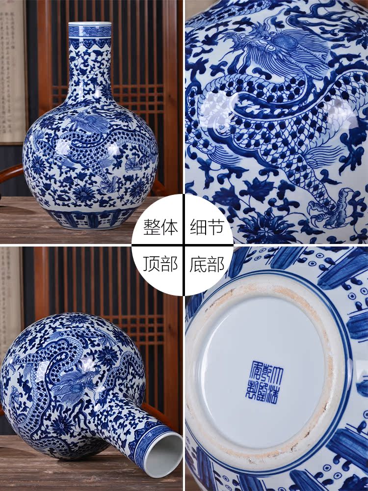 Jingdezhen ceramics vase of blue and white porcelain dragon tree, a Chinese style living room TV ark, furnishing articles home decoration