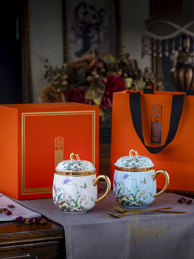 Jingdezhen enamel decorated with cover cups filter mark cup tea cup, office cup household ceramic cup
