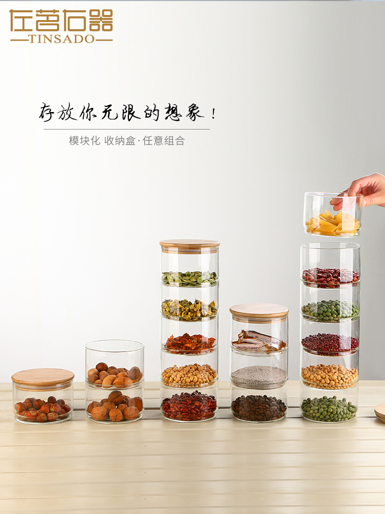 ZuoMing right implement large stackable storage transparent heat - resistant glass tea pot seal moisture storage POTS northern wind
