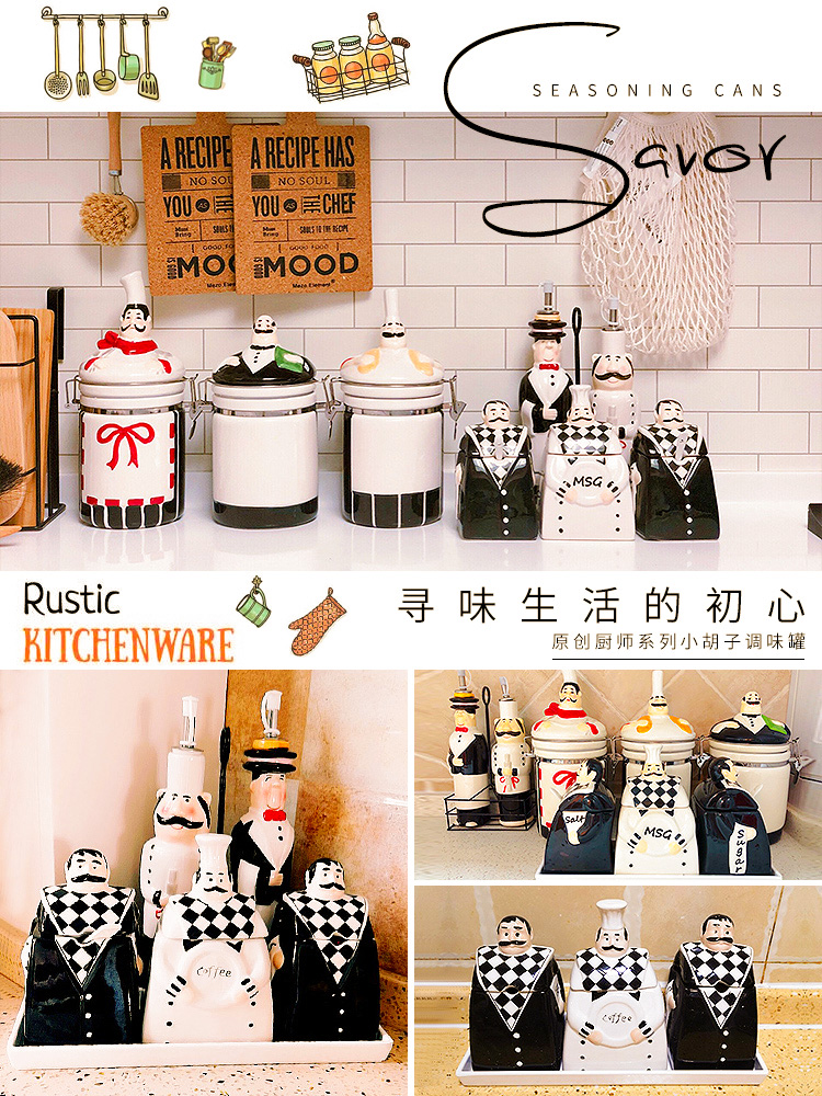 European ceramic seasoning as cans suit creative household kitchen condiment pot seasoning box seal oil pot restaurant suits for