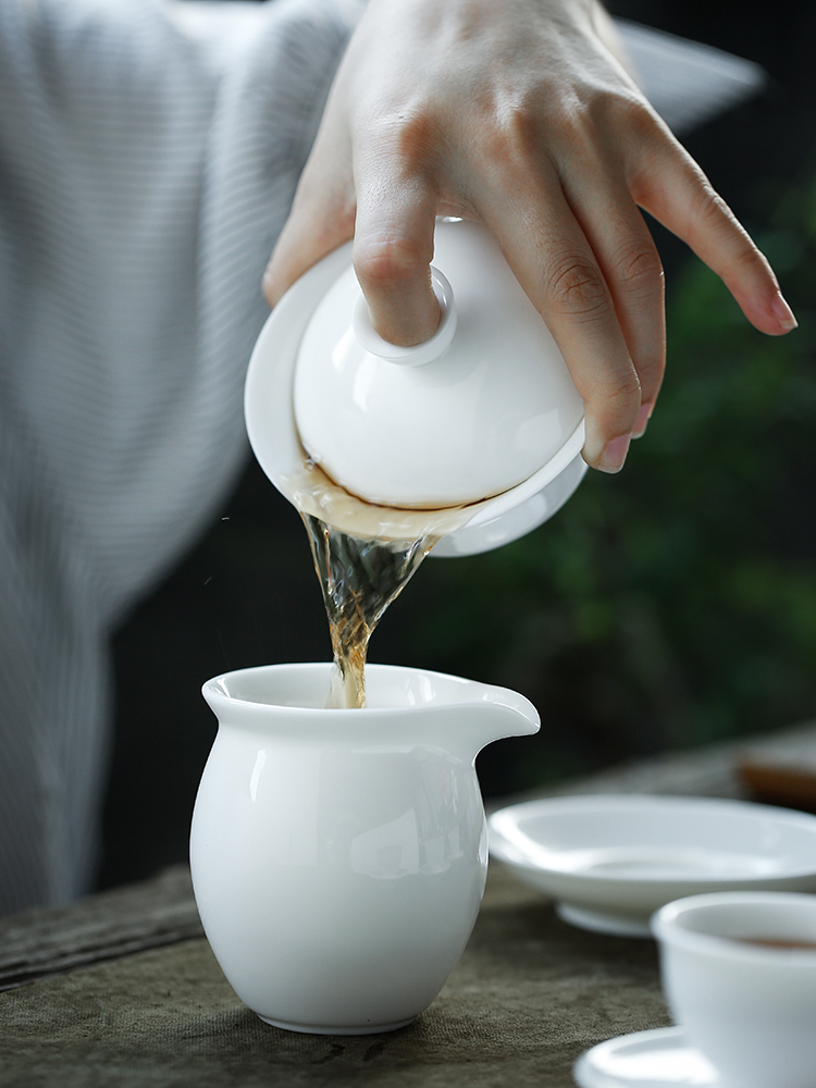 JiaXin dehua white porcelain tureen ceramic tea cups white fat bowl of kung fu tea set three GaiWanCha large