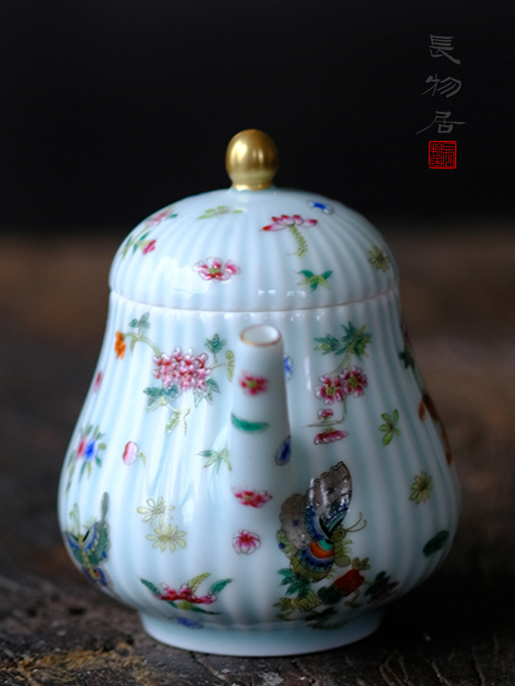 Offered home - cooked ju long up system implement green glaze enamel paint flower butterfly melon leng little teapot jingdezhen ceramic teapot