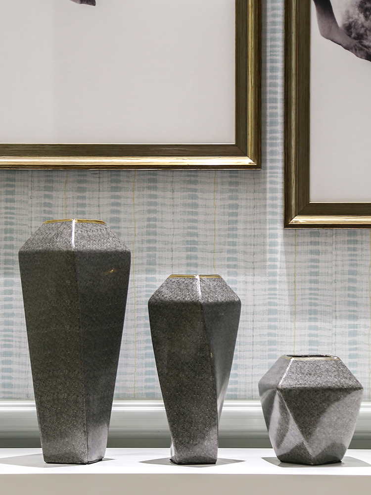 New Chinese style style decoration snakeskin grey marble green leaves an irregular art ceramic vase decoration