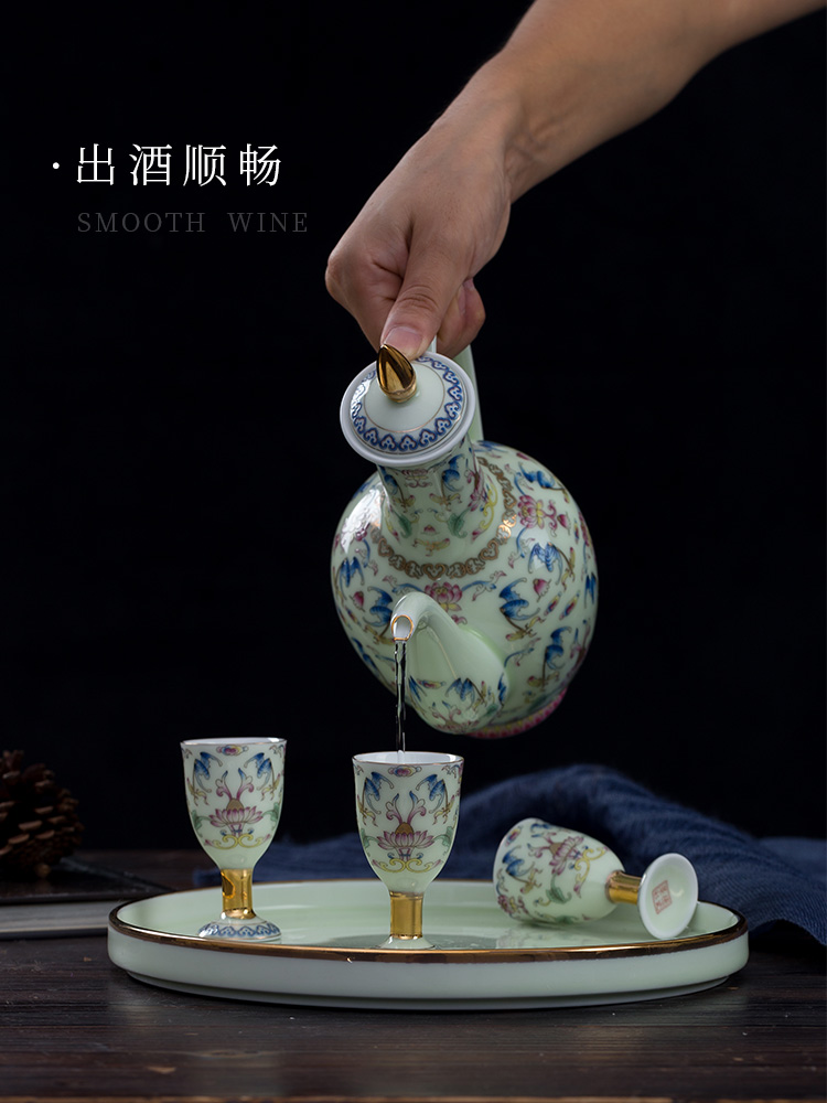 Jingdezhen colored enamel wine suit household ceramics hip wine liquor cup tray was antique Chinese court points