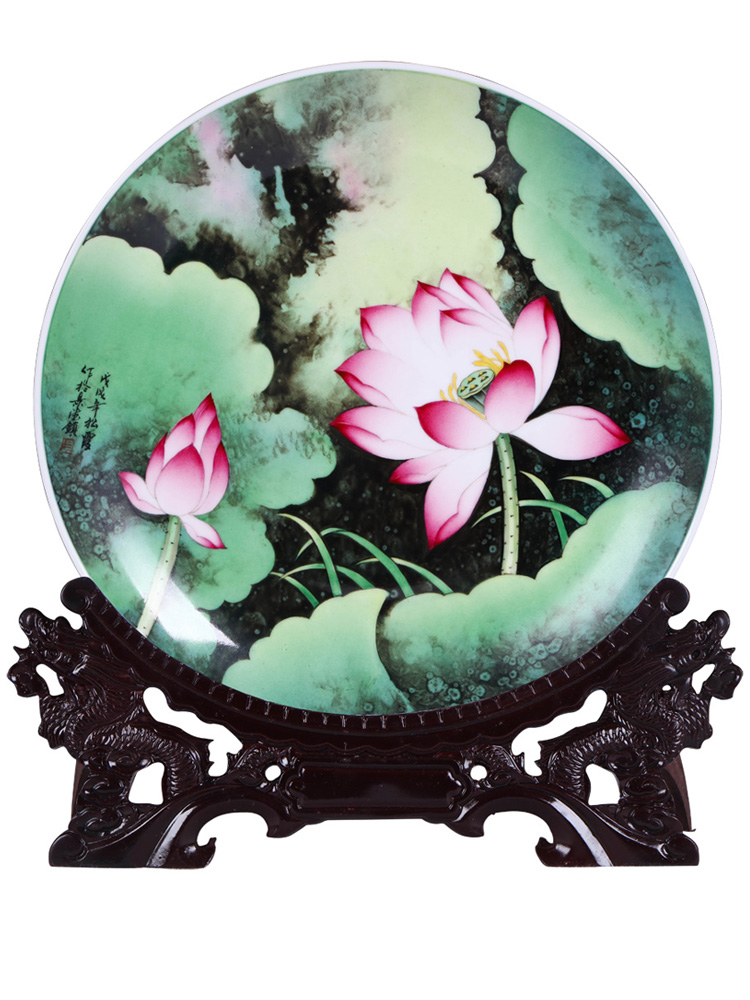 Jingdezhen ceramics furnishing articles hanging dish sitting room of Chinese style household decorative plate twinkle detoxicating detumescence of watercolors painting