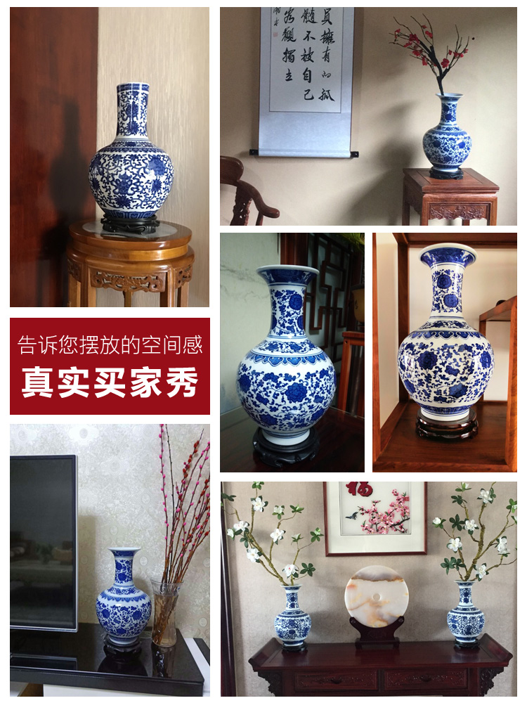 Antique vase of blue and white porcelain of jingdezhen ceramics lucky bamboo living room TV ark place, Chinese style household ornaments