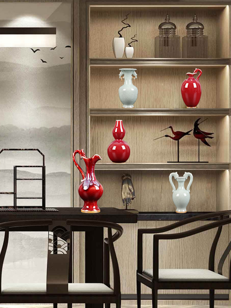 Ceramic floret bottle antique jun porcelain up crack white living room home decoration flower arranging, handicraft furnishing articles