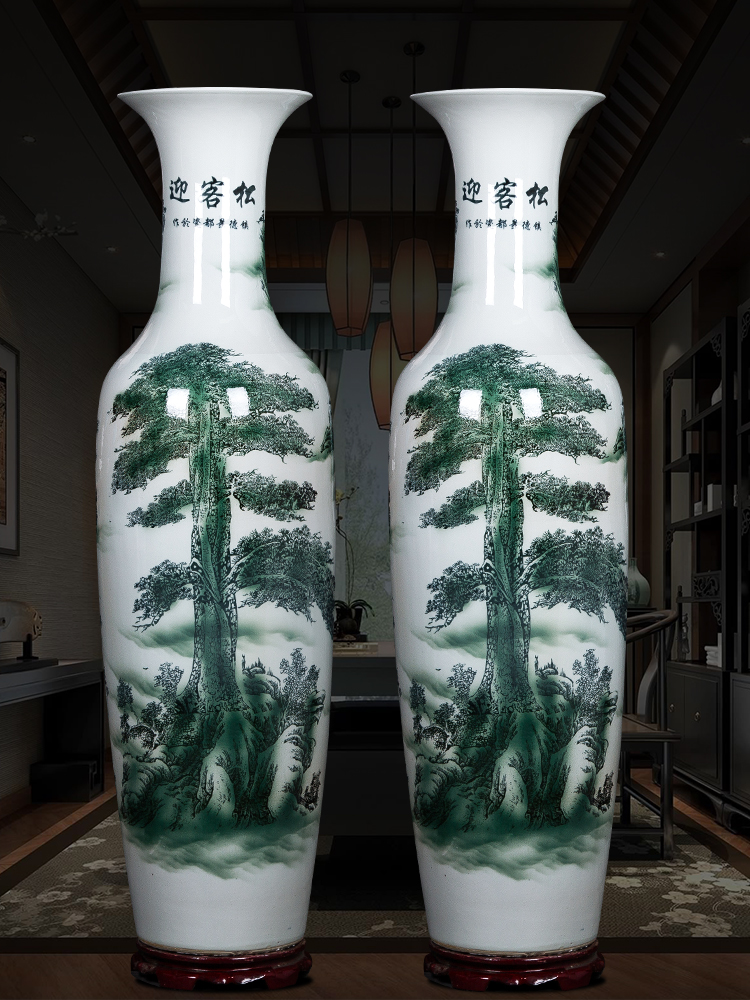 Blue and white porcelain of jingdezhen ceramics guest - the greeting pine of large vases, new Chinese style sitting room place large hotel opening