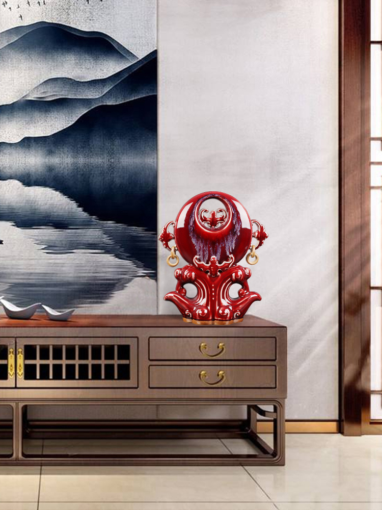 Jun porcelain ceramics vase carved five blessings red up furnishing articles home decoration art collection of handicraft