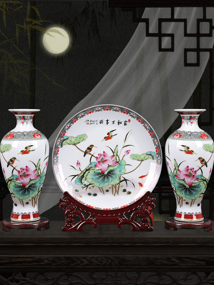 Ceramic vase three - piece furnishing articles home sitting room TV ark adornment flower arranging, small new Chinese arts and crafts