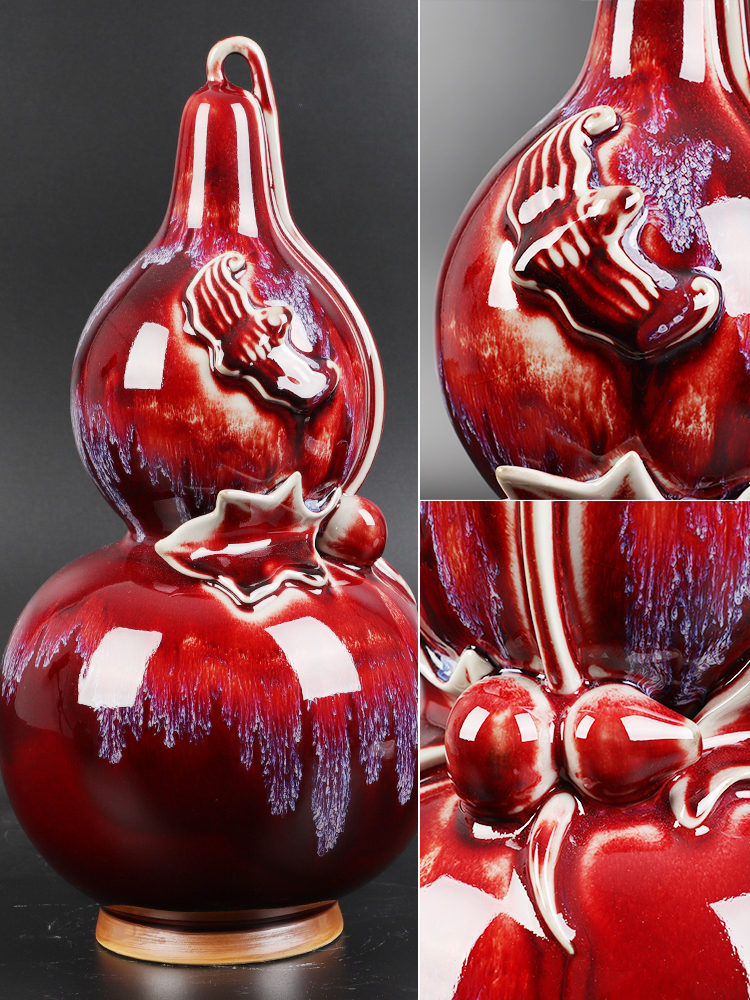 Jun porcelain ceramics vase red ferro, gourd carving handicraft furnishing articles feng shui town curtilage home decoration art