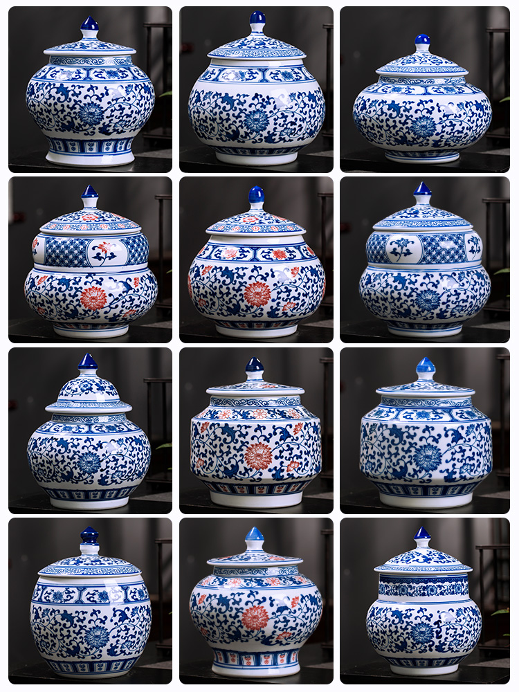 Son of jingdezhen ceramics POTS sealed storage tank with cover of blue and white porcelain tea pot of Chinese traditional medicine can household decorations