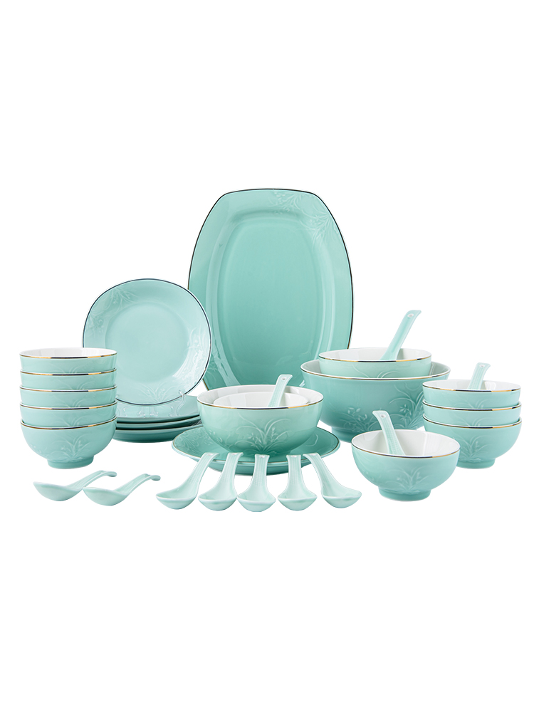 Ya cheng DE Chinese use of cutlery set home dishes, longquan celadon bowl composite ceramic bowl dishes soup bowl